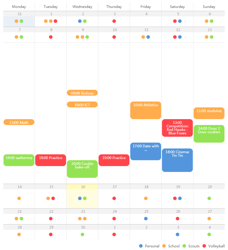 jQuery+CSS3日历事件凸显特效