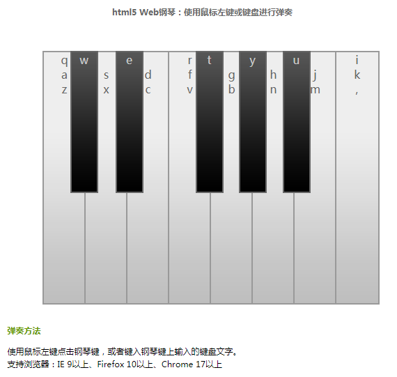 HTML5实现web钢琴特效