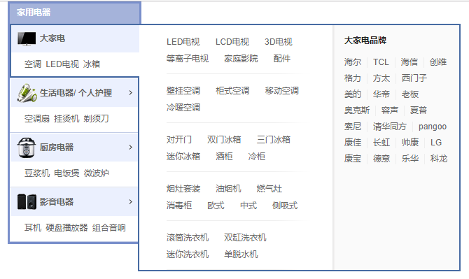 jquery淘宝电器左侧分类菜单特效代码