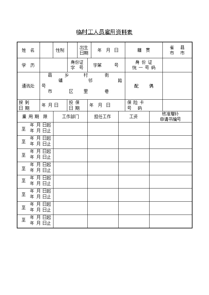 公司人事资料记录表表格模板