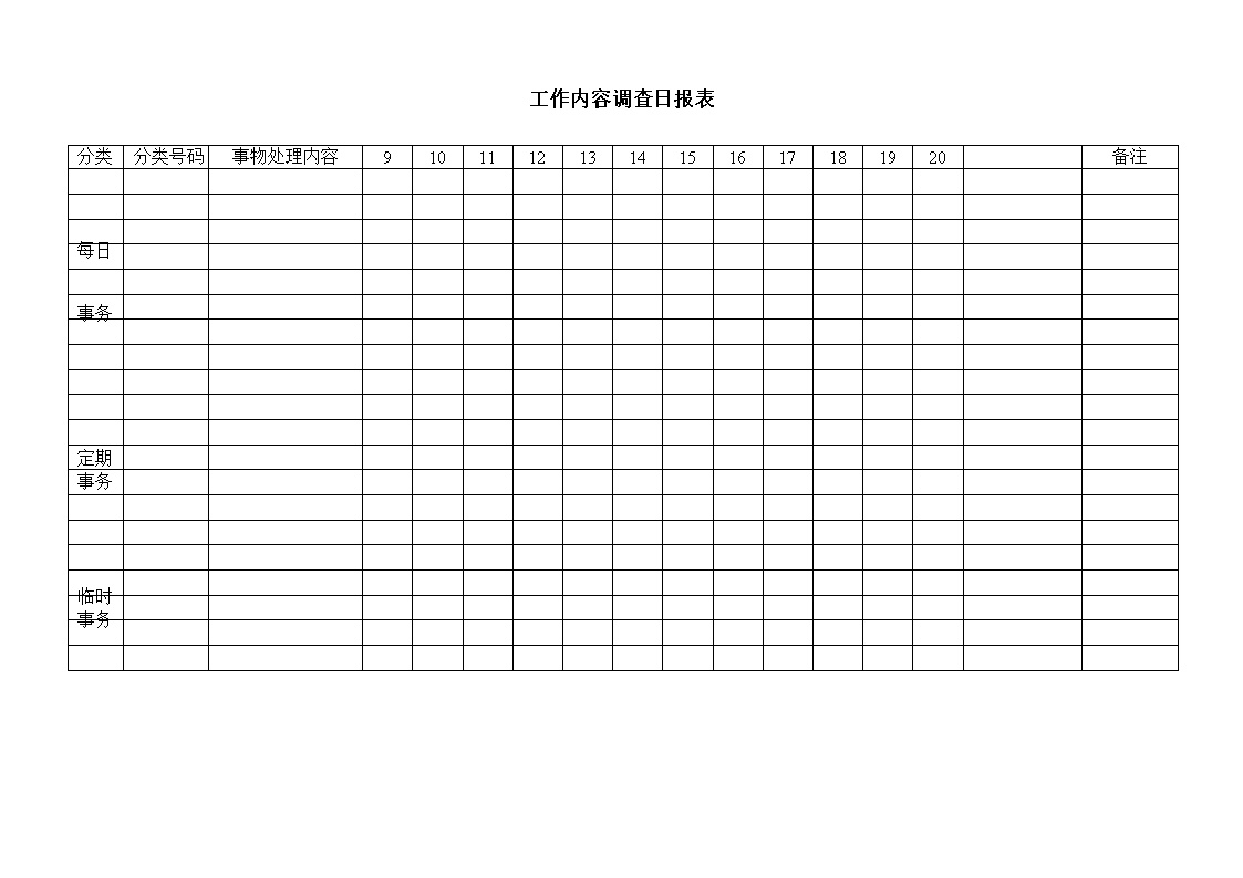 公司工作内容调查日报表-表格模板